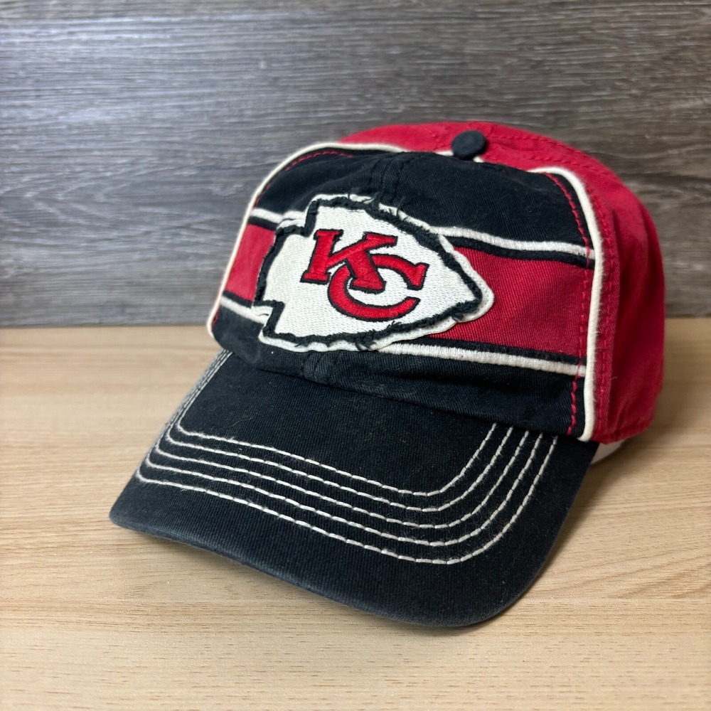 Kansas City Chiefs Hat Cap Fitted Large Black Red Retro NFL Football '47